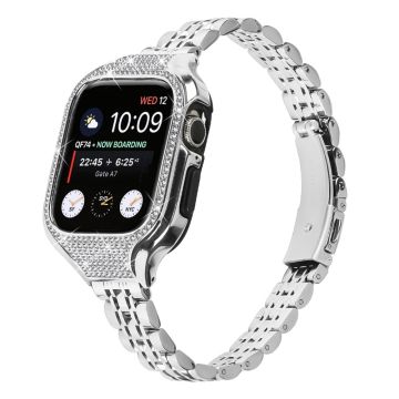 Apple Watch Serie 6 / 5 / 4 / SE (2022) / SE (2023) / SE 40 mm galvanisert 7 perler rustfritt stålrem med urkasse - Sølv