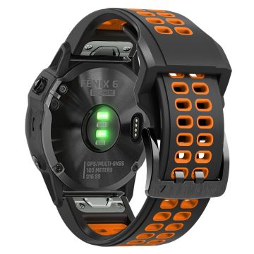 KALEBOL KLB-LWGJ-001 Garmin Fenix 7 / 7 Pro QuickFit 22 mm pustende klokkearmbånd med doble hull - Svart + Oransje