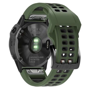 KALEBOL KLB-LWGJ-001 Garmin Fenix 7 / 7 Pro QuickFit 22 mm pustende klokkearmbånd med doble hull - Militærgrønn + Svart