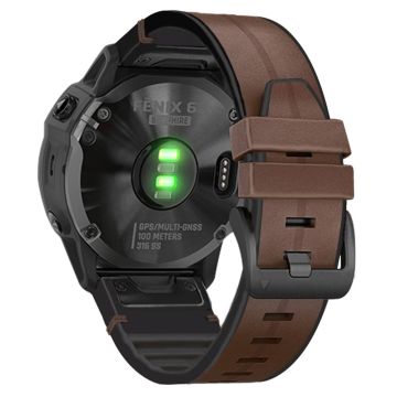 KALEBOL KLB-SSGJZP-001 Garmin QuickFit 22 mm vegansk lærbelagt silikonarmbånd med justerbar klokkerem - Kaffe