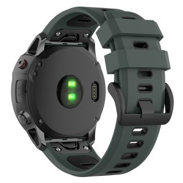 KALEBOL KLB-SSPWGJ-001 Garmin Fenix 7 / 7 Pro QuickFit 22 mm fleksibelt silikonarmbånd - Olivengrønn + Svart