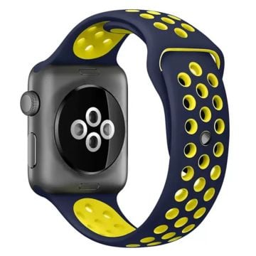 KALEBOL Størrelse S / M Apple Watch Series 41mm - 40mm - 38mm Silikonarmbånd - Mørkeblå + Gul