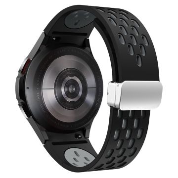 KALEBOL KLB-SSCXKGJ-002 Samsung Galaxy Watch4 / Watch 5 / Watch 5 Pro / Watch6-rem med magnetisk spenne - Svart / Grå + Sølvspenne