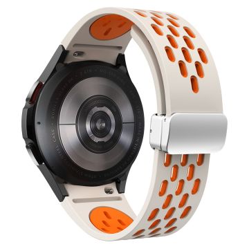 KALEBOL KLB-SSCXKGJ-002 Samsung Galaxy Watch4 / Watch 5 / Watch 5 Pro / Watch6-rem med magnetisk spenne - Starlight / Oransje + Sølvspenne