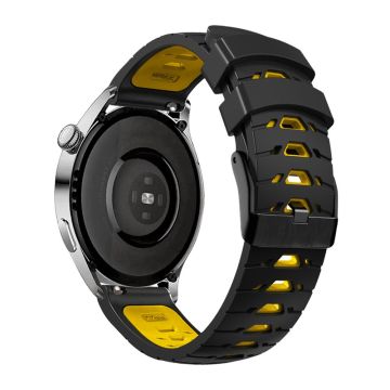 KALEBOL KLB-SSTXGJ-001 Samsung Galaxy Watch3 45 mm / Huawei Watch Ultimate Trapezoidal Silikon 22 mm Urarmbånd - Svart + Gul