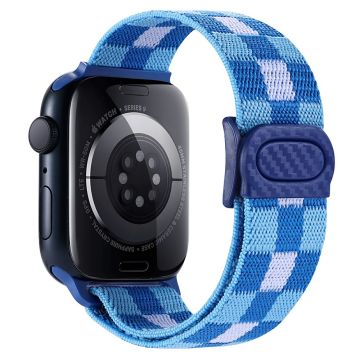 Apple Watch Series 41mm - 40mm - 38mm Elastisk nylonarmbånd - Pledd Blå