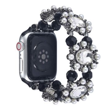 Apple Watch Series 41mm - 40mm - 38mm Armbåndsrem med perleperledekor - Svart