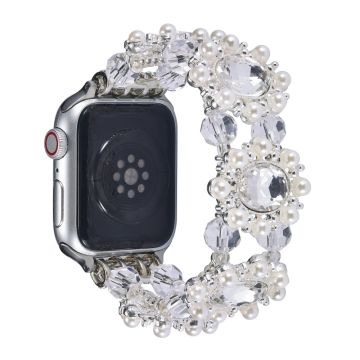 Apple Watch Series 41mm - 40mm - 38mm Armbåndsrem med perleperledekor - Hvit