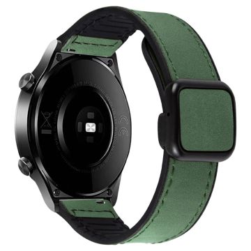 Garmin Venu 3 / Venu 2 / Vivoactive 4 22 mm klokkerem med magnetisk sammenleggbar spenne i lær + silikonrem - Grønn