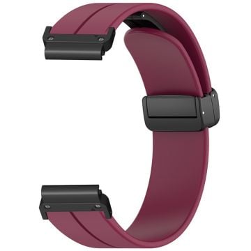 Garmin Fenix 7/6/5 22 mm håndleddsrem fleksibelt silikonarmbånd med magnetisk spenne - Vinrød