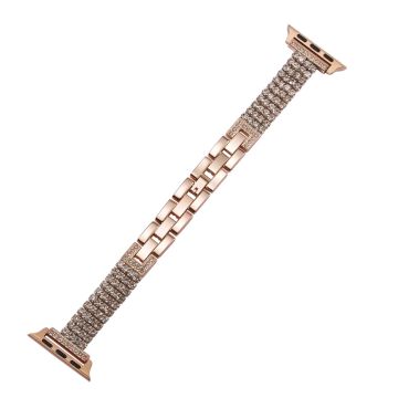 Apple Watch Series 41mm - 40mm - 38mm Armbånd 4 rader Rhinestone sinklegert klokkerem - Rose Gull