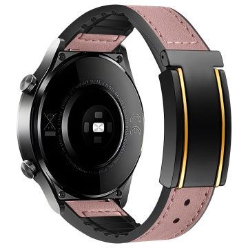 Huawei Watch 4 / 4 Pro / GT 4 46 mm klokkerem 22 mm silikon + urrem i ekte kuskinn - Bønnerosa