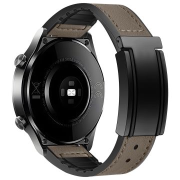 Huawei Watch 4 / 4 Pro / GT 4 46 mm klokkerem 22 mm silikon + urrem i ekte kuskinn - Solbrun