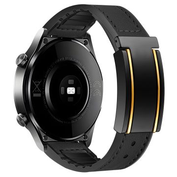 Huawei Watch 4 / 4 Pro / GT 4 46 mm klokkerem 22 mm silikon + urrem i ekte kuskinn - Svart Gull