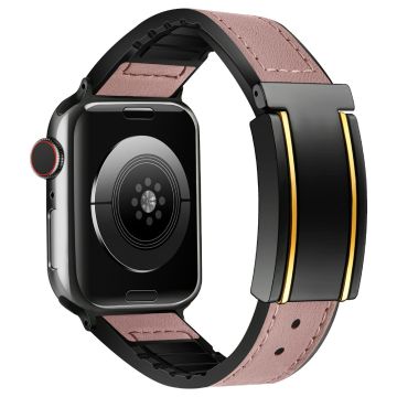 Apple Watch Series 41 mm - 40 mm - 38 mm klokkerem av silikon + ekte okseskinn - Bønnerosa