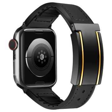 Apple Watch Series 41 mm - 40 mm - 38 mm klokkerem av silikon + ekte okseskinn - Svart Gull