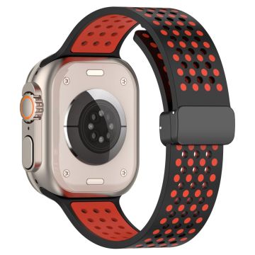 Apple Watch Series 41mm - 40mm - 38mm Silikonarmbånd med magnetisk urrem i to farger - Svart + Rød