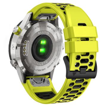 Garmin Fenix 7X / 7X Pro / 6X Quickfit 26 mm klokkerem med tre rader med hull i to farger silikonrem - Lime / Svart