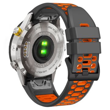 Garmin Fenix 7X / 7X Pro / 6X Quickfit 26 mm klokkerem med tre rader med hull i to farger silikonrem - Kullgrå / Oransje