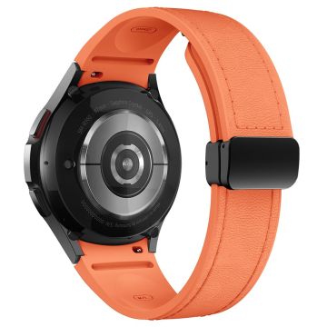 Samsung Watch4 Classic Active / Watch 5 / Watch6 Classic Smartklokkearmbånd i silikon + lær - Oransje + Svart Spenne