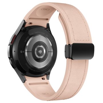 Samsung Watch4 Classic Active / Watch 5 / Watch6 Classic Smartklokkearmbånd i silikon + lær - Rosa + Svart Spenne