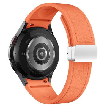 Samsung Watch4 Classic Active / Watch 5 / Watch6 Classic Smartklokkearmbånd i silikon + lær - Oransje + Sølvspenne