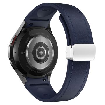 Samsung Watch4 Classic Active / Watch 5 / Watch6 Classic Smartklokkearmbånd i silikon + lær - Blå + Sølvspenne