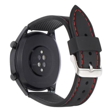 Huawei Watch GT 4 46mm / Watch 4 / Watch 4 Pro Fluorubber Strap 22mm vanntett klokkerem - Svart + Rød Tråd