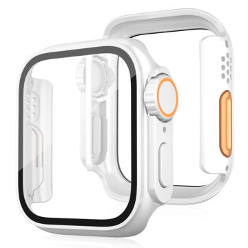 Bump Resistant Watch Case Apple Watch Series 9 8 7 41mm Watch Cover with Tempered Glass Film - White