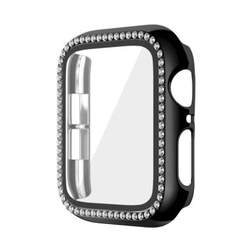 Apple Watch Serie 6 / 5 / 4 / SE (2022) / SE (2023) / SE 40 mm støtsikkert etui Rhinestone Watch-deksel med herdet glassfilm - Svart