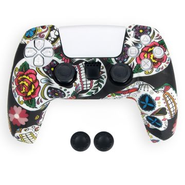 DATA FROG Sony Playstation 5 Game Controller Anti-Skid Silicone Case Gamepad Protective Cover with 2 Rocker Caps - Pattern 02