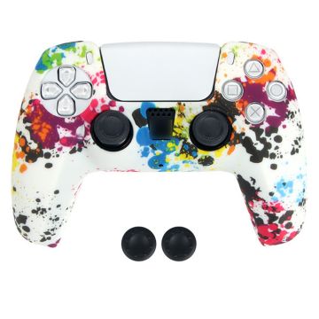 DATA FROG Sony Playstation 5 Game Controller Anti-Skid Silicone Case Gamepad Protective Cover with 2 Rocker Caps - Pattern 03