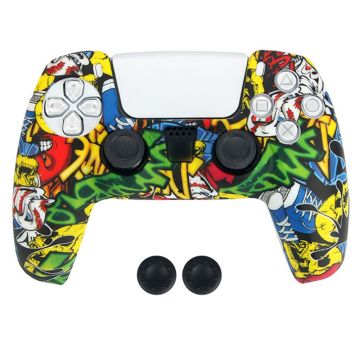 DATA FROG Sony Playstation 5 Game Controller Anti-Skid Silicone Case Gamepad Protective Cover with 2 Rocker Caps - Pattern 05