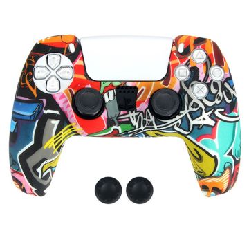 DATA FROG Sony Playstation 5 Game Controller Anti-Skid Silicone Case Gamepad Protective Cover with 2 Rocker Caps - Pattern 11