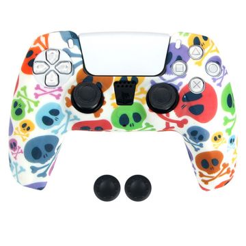 DATA FROG Sony Playstation 5 Game Controller Anti-Skid Silicone Case Gamepad Protective Cover with 2 Rocker Caps - Skull