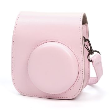 Instant Camera Case Fujifilm Instax Mini 12 / Mini 11 / Mini 9 / Mini 8 Retro skinnveske med skulderrem - Rosa