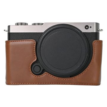 Panasonic Lumix S9 Camera Case Vegan Leather Half Cover with Battery Opening Bottom - Coffee