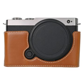 Panasonic Lumix S9 Camera Case Vegan Leather Half Cover with Battery Opening Bottom - Brown