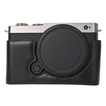 Panasonic Lumix S9 Camera Case Vegan Leather Half Cover with Battery Opening Bottom - Black