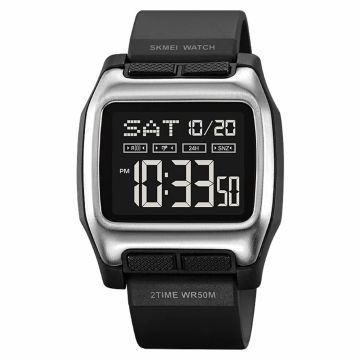 SKMEI 2193 Square Digital Watch med EL-bakgrunnsbelysning - Svart + Sølv