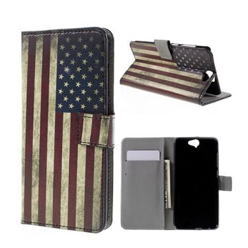 Moberg HTC One A9 Lær Etui - Retro Amerikanske Flagget