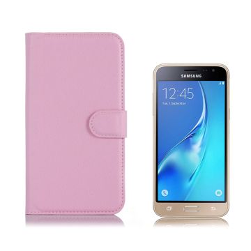 Samsung Galaxy J3 etui av lær m/ litchi tekstur - Rosa