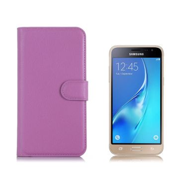 Samsung Galaxy J3 etui av lær m/ litchi tekstur - Lilla