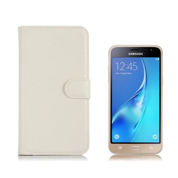 Samsung Galaxy J3 etui av lær m/ litchi tekstur - Hvit