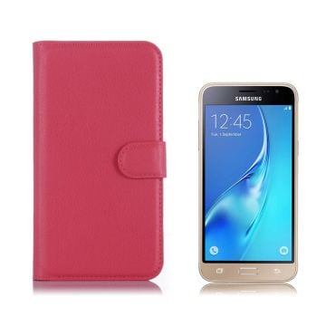 Samsung Galaxy J3 etui av lær m/ litchi tekstur - Varm rosa