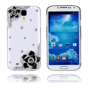 Luksuriøst Bling (Sort Blomst) Samsung Galaxy S4 Etui