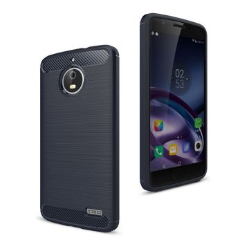 Motorola Moto E4 Karbonfiber Børstet TPU Etui - Mörkblå