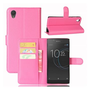 Sony Xperia L1 Litchi Skinn Tekstur PU Lær Flip Etui - Rose