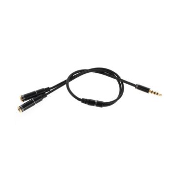 Male To Two Female 30cm Audio Splitter kabel - Sort