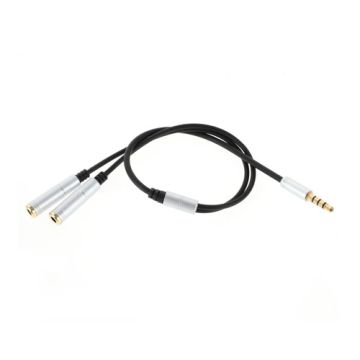 Male To Two Female 30cm Audio Splitter kabel - Sølv